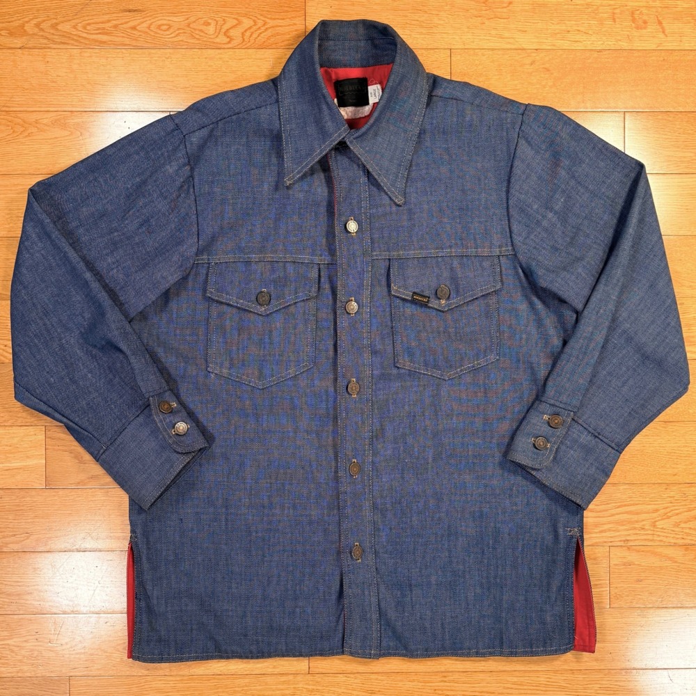 Vintage Roebucks Sears Denim Shirt Jacket Red Flannel Lined Blue Mens Large